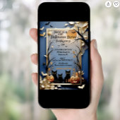 Drei schwarze Katzen spukeln knöchelige Halloween Einladung