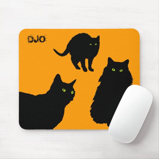 Drei schwarze Katzen und Orange Mousepad (Mit Mouse)