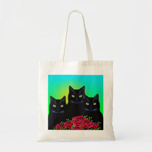 Drei schwarze Katzen und Rote Rosen Totbeutel Tragetasche