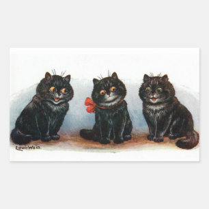 Drei schwarze Katzen Vintage-Illustration Louis Wa Rechteckiger Aufkleber