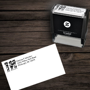 Drei schwarze Katzen weiße Schuhe spielen Musik Permastempel