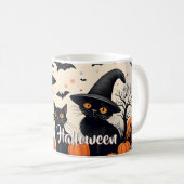 Drei schwarze Katzen zu Halloween Kaffeetasse (VorderseiteRechts)