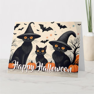 Drei schwarze Katzen zu Halloween Karte