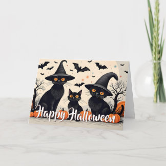 Drei schwarze Katzen zu Halloween Karte