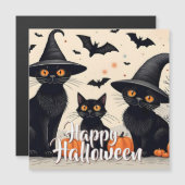 Drei schwarze Katzen zu Halloween Magnetkarte (Vorne/Hinten)