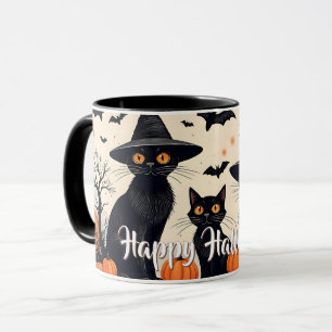 Drei schwarze Katzen zu Halloween Tasse