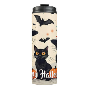 Drei schwarze Katzen zu Halloween Thermosbecher