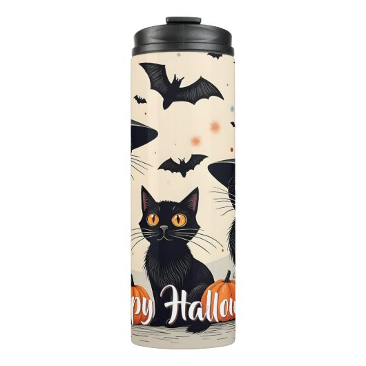 Drei schwarze Katzen zu Halloween Thermosbecher (Vorderseite)