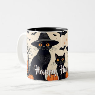 Drei schwarze Katzen zu Halloween Zweifarbige Tasse