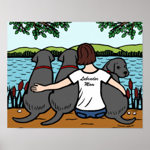 Drei schwarze Labradoren und Mama Poster