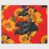 DREI SCHWARZE VÖGEL AUF DEN SONNENBLUME-GEBIETEN GESCHENKPAPIER (Flach)
