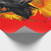 DREI SCHWARZE VÖGEL AUF DEN SONNENBLUME-GEBIETEN GESCHENKPAPIER (Ecke)