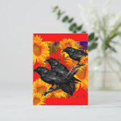 DREI SCHWARZE VÖGEL IN SONNENBLUMENFELDERN POSTKARTE (Stehend Vorderseite)