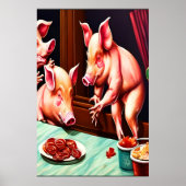 Drei Schweine essen Speck | AI Art Poster (Vorne)