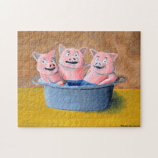 Drei Schweine in einer Wanne Puzzle (Horizontal)