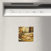 Drei Schweine mit Schloss im Hintergrund Magnet (In Situ (Geschirrspüler))