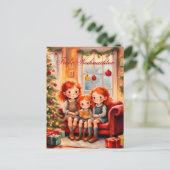 Drei Schwestern freuen sich über ihr neues Buch Postkarte (Stehend Vorderseite)