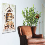 Drei Schwestern gesteppte Canvas Print Leinwanddruck<br><div class="desc">Schöner Aquarelldruck von drei Schwestern vor einer alten Tür mit Efeu,  die um die Oberseite herunter hängt und jede der drei Frauen trägt Hüte mit orangefarbenen Blume.</div>