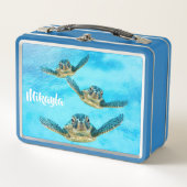 Drei schwimmende Baby-Meeresschildkröten Metall Brotdose (Vorderseite)