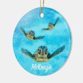 Drei schwimmende Meeresschildkröten Keramikornament (Links)