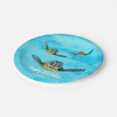 Drei schwimmende Meeresschildkröten Pappteller (Schrägansicht)