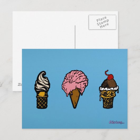 ‚DREI SCOOPS‘ POSTKARTE (Vorne/Hinten)