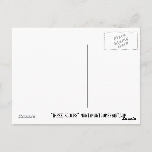 ‚DREI SCOOPS‘ POSTKARTE (Rückseite)