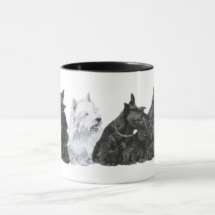 Drei Scotties und ein Westie Tasse