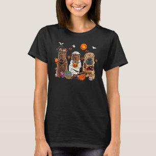 Drei Shar Pei Hunde Hexe Beängstigendes Mummy Hall T-Shirt