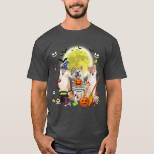 Drei Shiba Inu Hunde Hexe Beängstigendes Mummy Hal T-Shirt