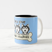Drei sibirischer Huskies Zweifarbige Tasse (VorderseiteRechts)