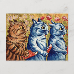 Drei singende Katzen. Gouache von Louis Wain, Postkarte