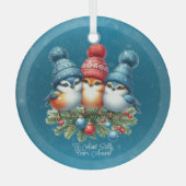 Drei Singvögel in roten blauen Hasen Ornament Aus Glas (Vorderseite)