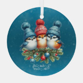 Drei Singvögel in roten blauen Hasen Ornament Aus Glas (Rückseite)