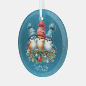 Drei Singvögel in roten blauen Hasen Ornament Aus Glas (Vorderseite links)