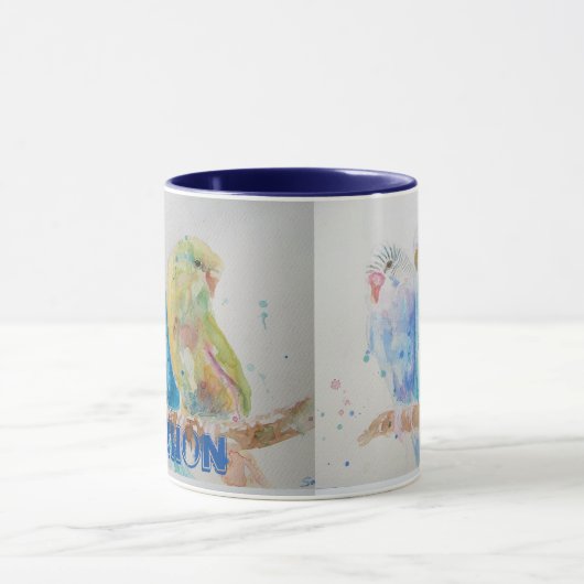 Drei sitzende Zweigstelle Wasserfarbe Blau Tasse (Zentrum)