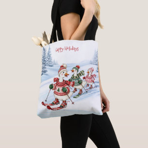 Drei Skifahrende Enten Feiertags-Tragetasche Tasche