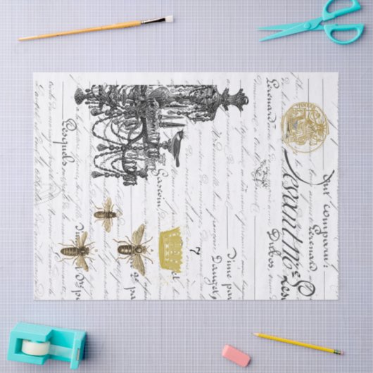 Drei Skript-Bienen Decoupage Gewebe-Collage Seidenpapier (Basteln)