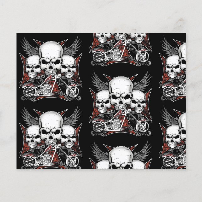 Drei Skull-Chopper-Motorrad-Scrapbook-Papier (Vorderseite)