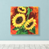 Drei Sonnenblumen Canvas Print Leinwanddruck (Insitu (Holzboden))