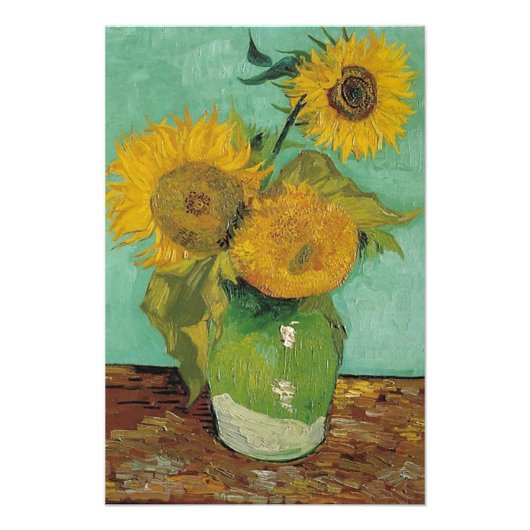 Drei Sonnenblumen in einer Vase, Vincent van Gogh. Fotodruck (Vorne)