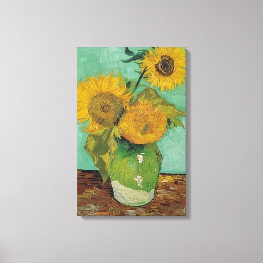 Drei Sonnenblumen in einer Vase, Vincent van Gogh. Leinwanddruck (Vorderseite)