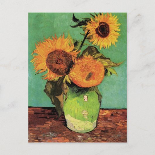 Drei Sonnenblumen in einer Vase von Van Gogh Postkarte (Vorderseite)