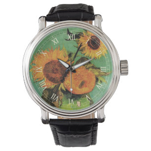 Drei Sonnenblumen in einer Vase von Vincent van Go Armbanduhr