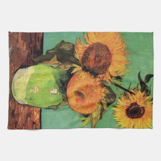 Drei Sonnenblumen in einer Vase von Vincent van Go Geschirrtuch (Horizontal)