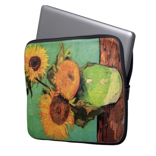 Drei Sonnenblumen in einer Vase von Vincent van Go Laptopschutzhülle (Vorderseite Links)