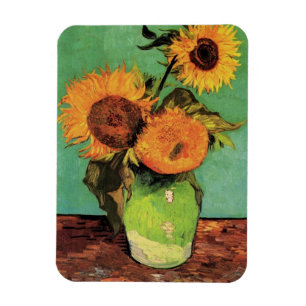 Drei Sonnenblumen in einer Vase von Vincent van Go Magnet