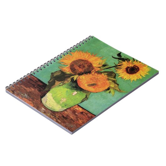 Drei Sonnenblumen in einer Vase von Vincent van Go Notizblock (Linke Seite)