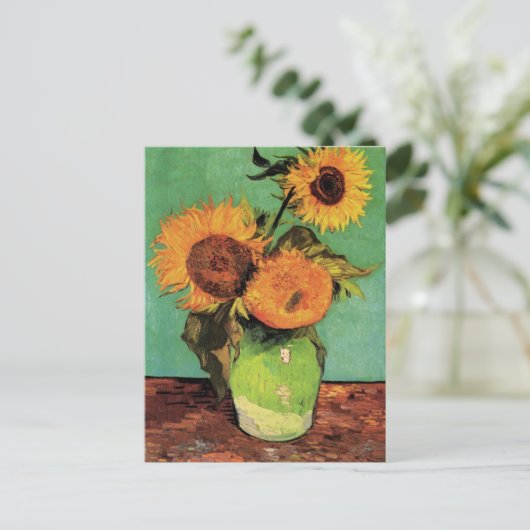 Drei Sonnenblumen in einer Vase von Vincent van Go Postkarte (Stehend Vorderseite)
