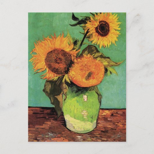 Drei Sonnenblumen in einer Vase von Vincent van Go Postkarte (Vorderseite)